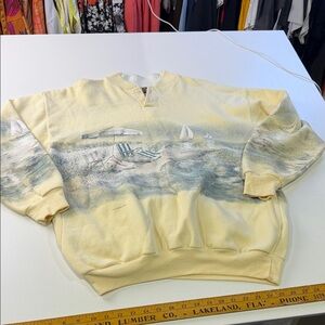90’s Art Unlimited AOP Coastal Breeze Yellow V-Neck Sweater